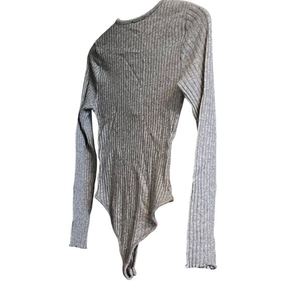 FOREVER 21 HIGH-RISE LONG SLEEVE RIBBED KNIT BODYSUIT, WOMENS, L, GREY, SNAPS - Picture 7 of 10